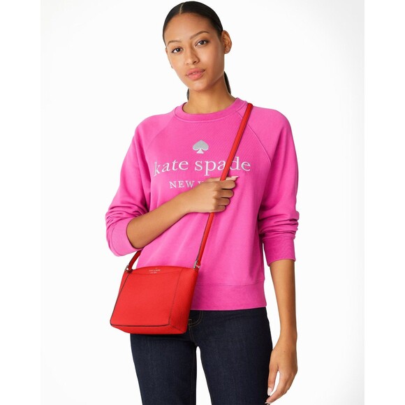 New Kate Spade Monica Pebbled Leather Crossbody Tomato Slice - Picture 3 of 5